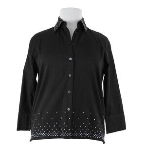 Christine Alexander Sz M Black Rhinestone 100% Cotton Lightweight Unlined Jacket